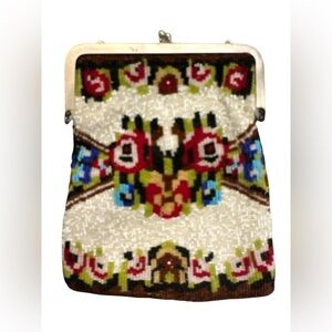 Lily Scott Cream Beaded Floral Evening Bag Vintage